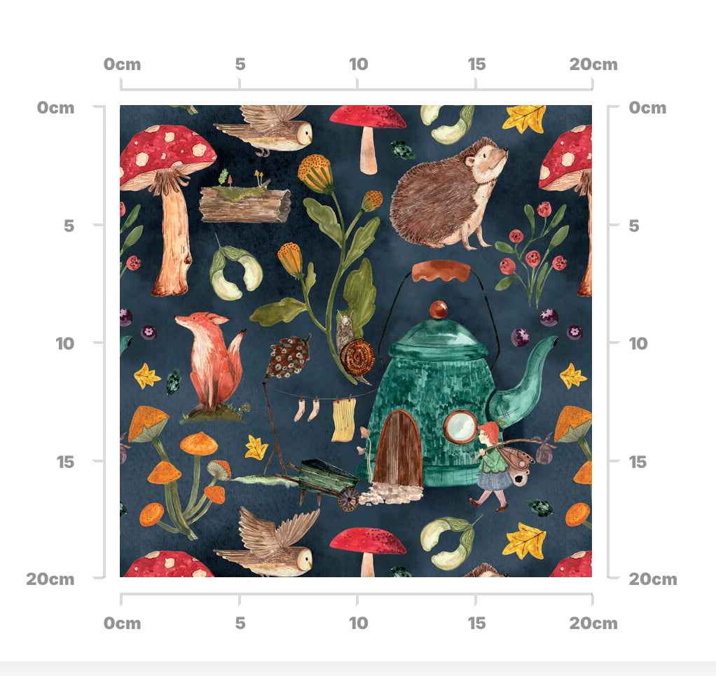 Teapots and toadstool (navy)