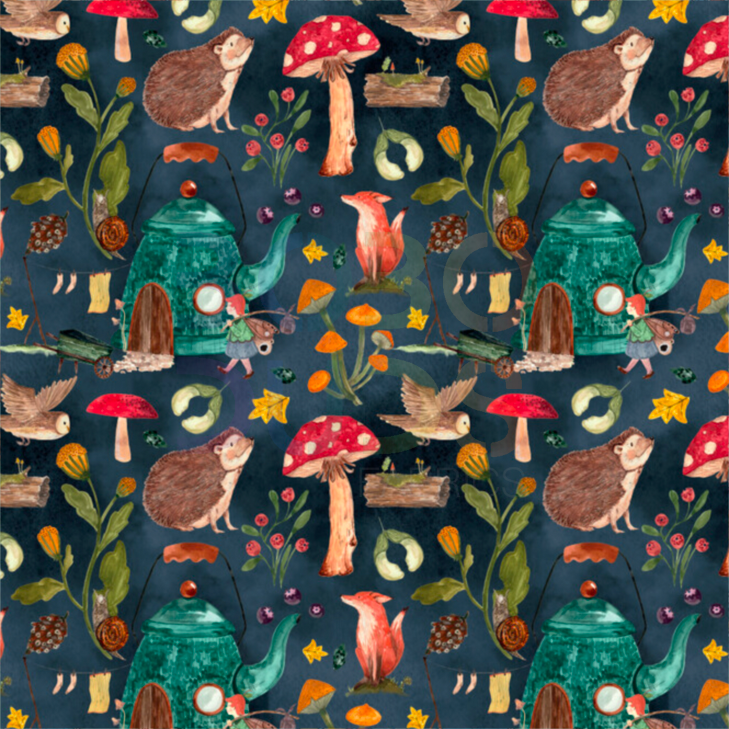 Teapots and toadstool (navy)