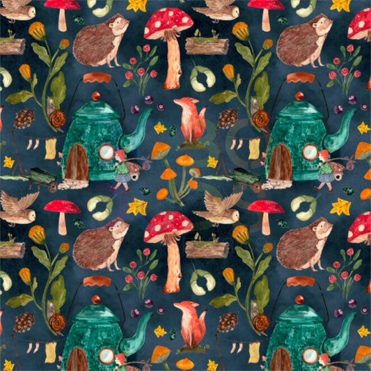 Teapots and toadstool (navy)