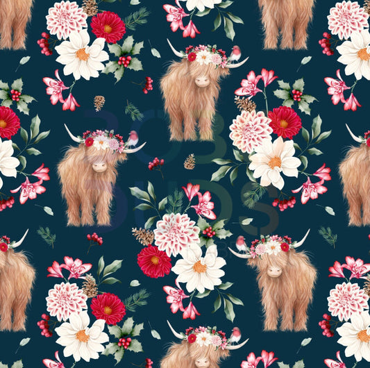 Christmas highland cows (floral)