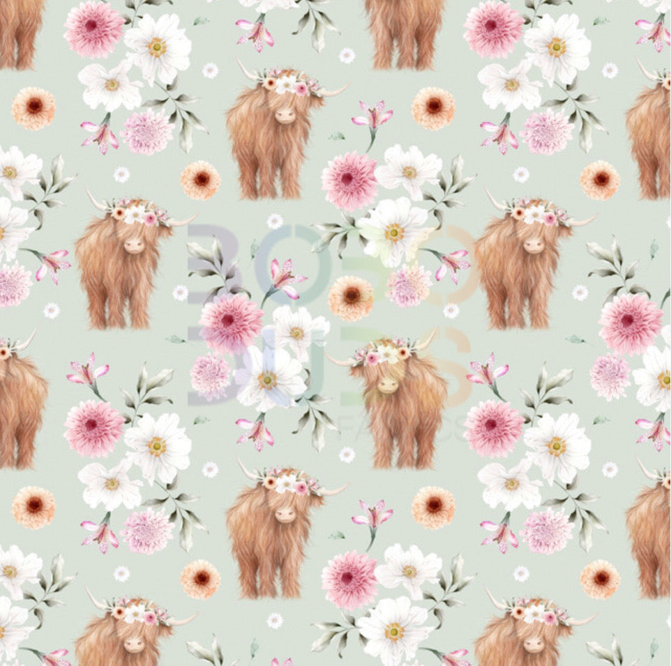 Floral highland cow (sage)