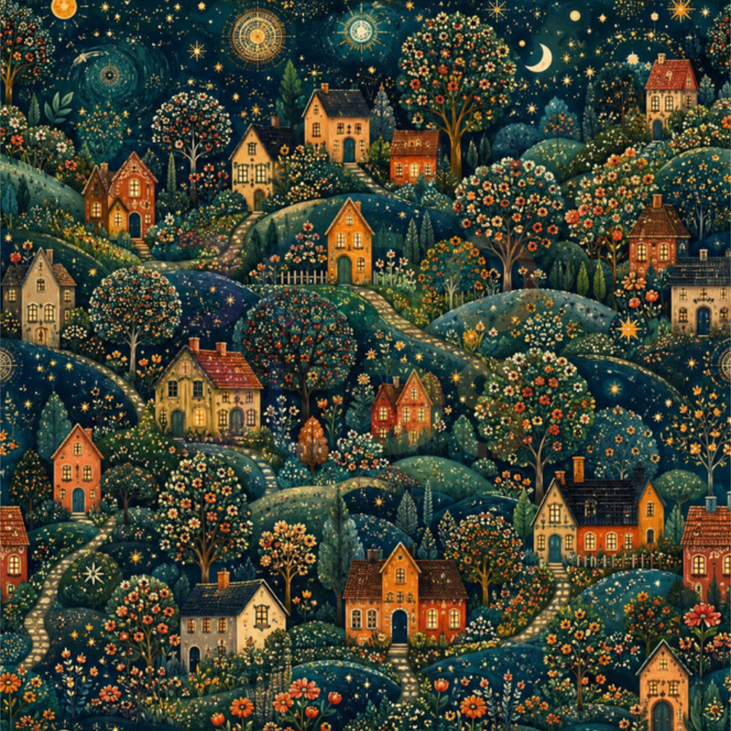 Winter night village