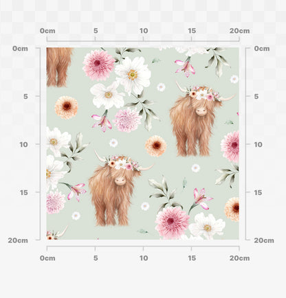 Floral highland cow (sage)